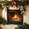 thumbnail image 1 of MTBLYS Adorno colgante navideño con lazo y campanas - Lazo de terciopelo con cascabeles, piña y diseño de hoja para árbol de Navidad, pared, puerta, hogar, sala de estar, comedor, dormitorio., 1 of 8