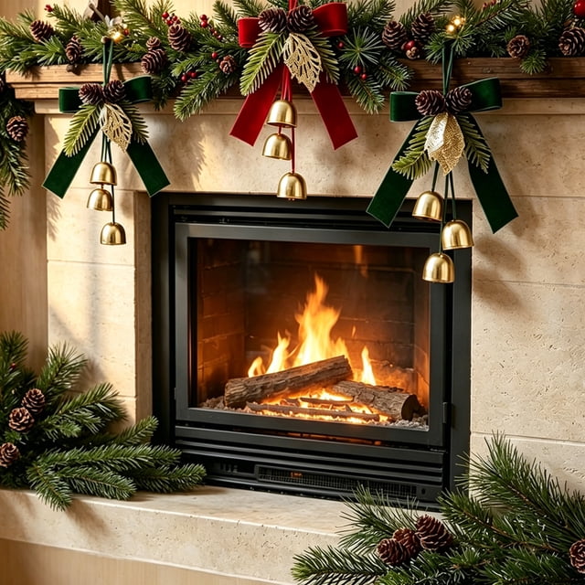 MTBLYS Adorno colgante navideño con lazo y campanas - Lazo de terciopelo con cascabeles, piña y diseño de hoja para árbol de Navidad, pared, puerta, hogar, sala de estar, comedor, dormitorio.