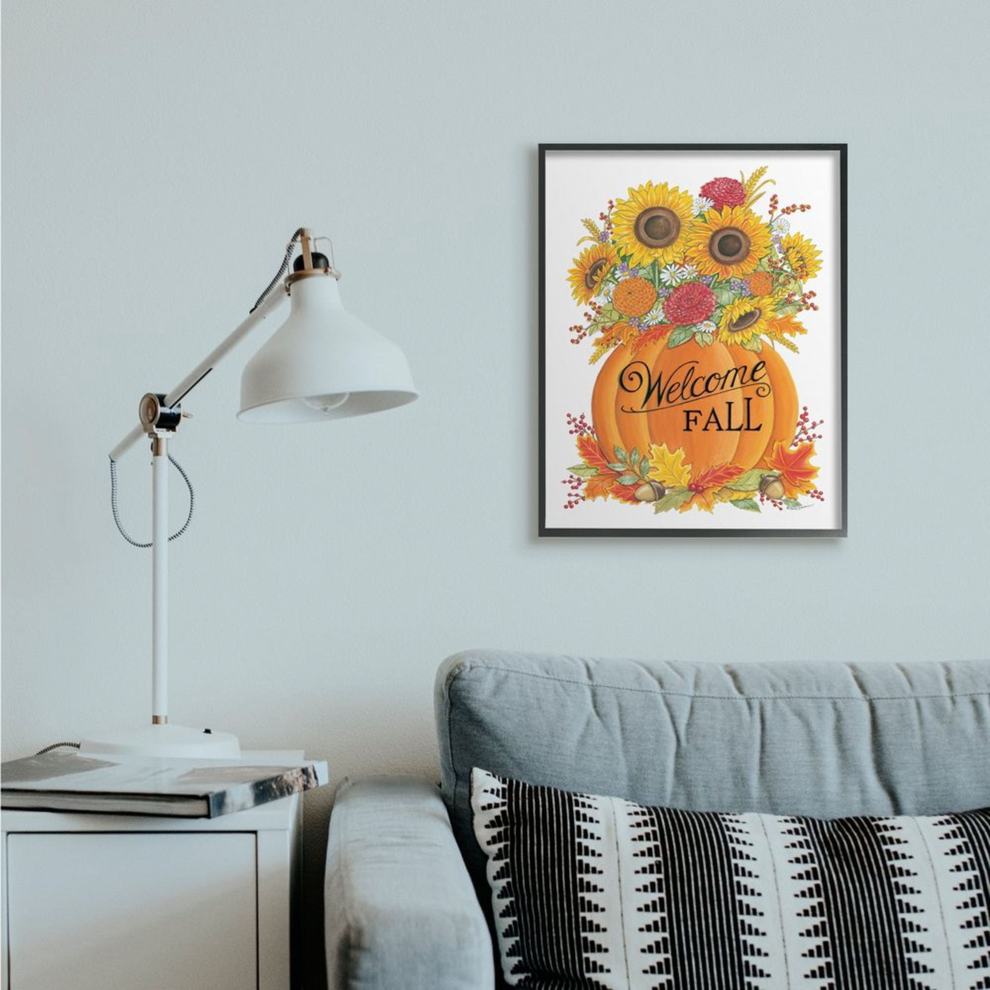 Stupell Industries Welcome Fall Phrase Autumn Pumpkin Sunflower Florals Design by Deb Strain