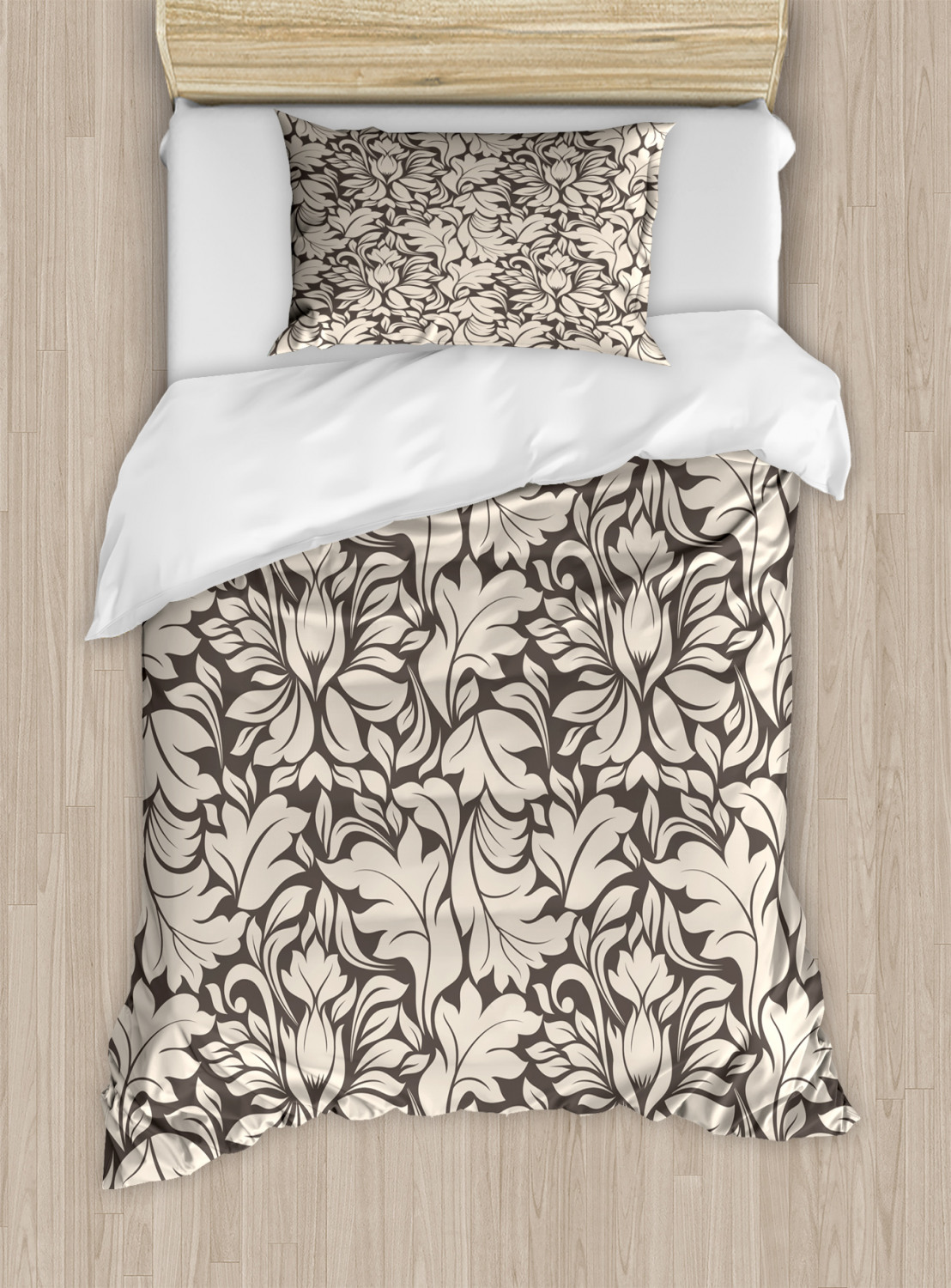 Vintage Leaves Duvet Cover Set, Curved Leafy Pattern ModernClassic