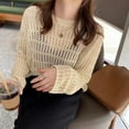 thumbnail image 4 of XISAOK Hollow Out Sweater Crewneck Elegant Long Sleeve See Through Knitted Tops Y2K, 4 of 20