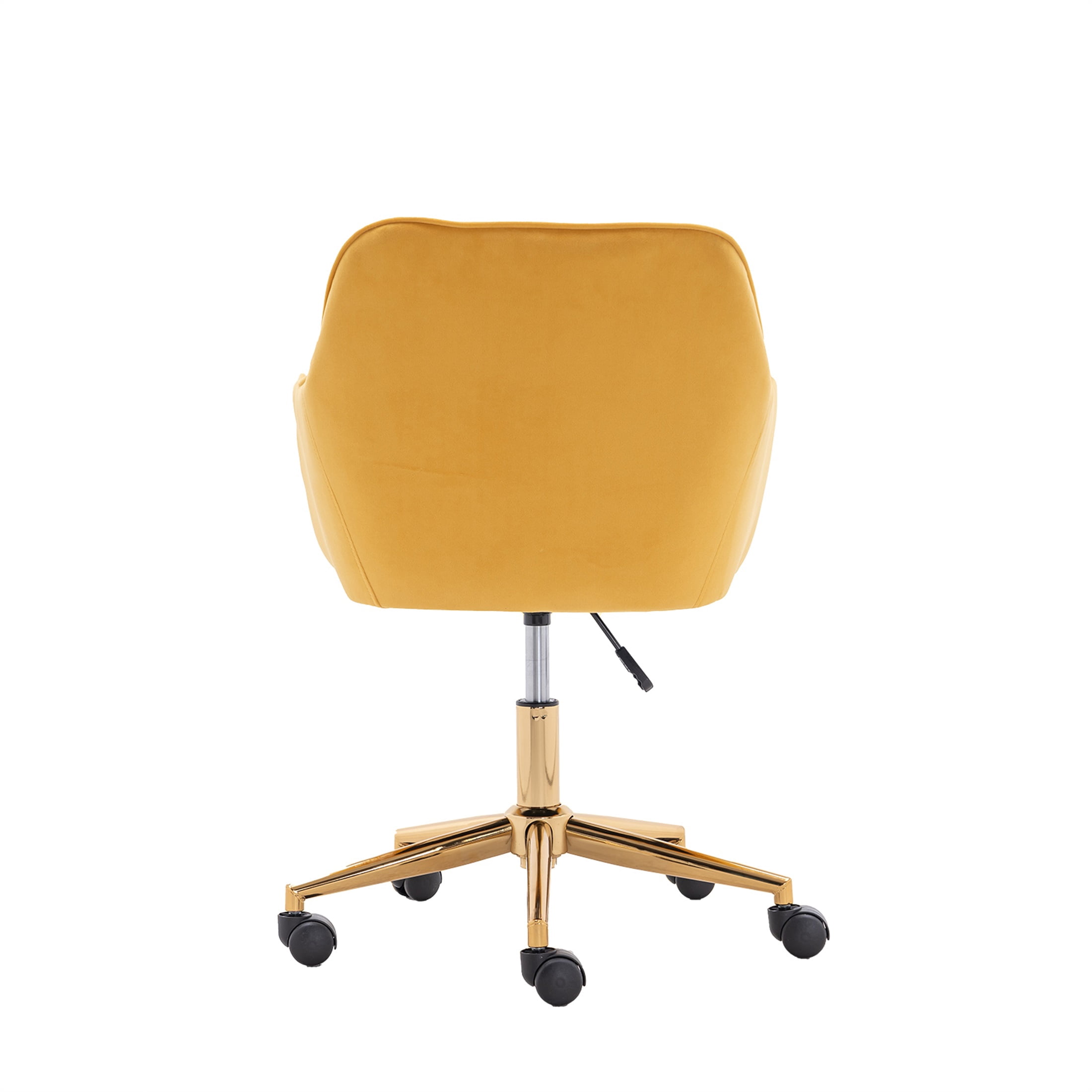 PORKISS Modern Velvet Fabric Office Chair, Height Adjustable 360° Swivel with Gold Metal Legs and Wheels, Yellow