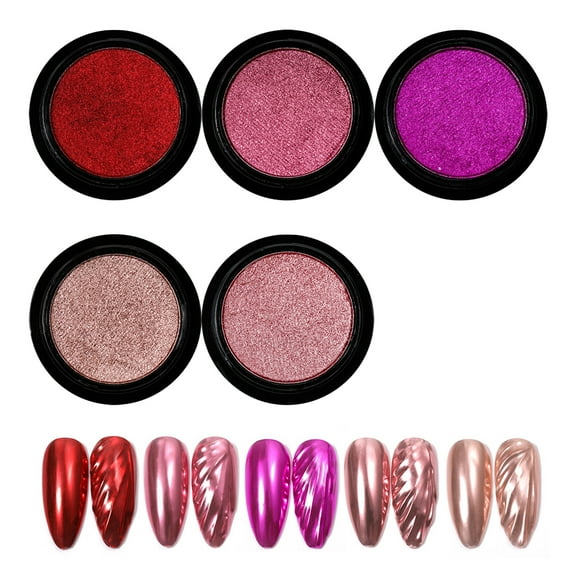 5 Jars Warm Colors Holographic Mirror Metallic Chrome Nail Powder Kit Rose Gold & Red Chrome Nail Powder for Gel Polish Nails Art Nail Glitter for Nail Art Set Pigment Powder for Nails Decoration