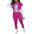 thumbnail image 2 of hirigin 2Pcs Women Fall Tracksuit, Letter Embroidery Long Sleeve Snaps Short Jacket + Casual Pants Set, S/M/L/XL/XXL, 2 of 6