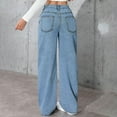 thumbnail image 5 of Wyobmus High Waisted Jeans for Women Wide Leg Jeans Stretchy Straight Leg Jean Baggy Trendy Denim Pants with Slanted Pockets D-Blue, 5 of 7