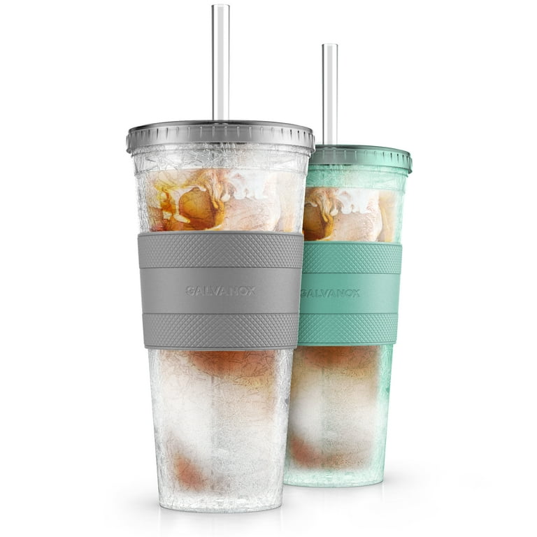 Galvanox Freezable Iced Coffee Cup with Lid and Straw - Gray (16oz