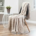 thumbnail image 2 of Chanasya Fuzzy Faux Feather Fur Throw Blanket - Reversible Soft Elegant Ruffle front and Micro Mink Back Chick Blanket for Bed Couch Room (50x65 Inches) Tan Beige, 2 of 3
