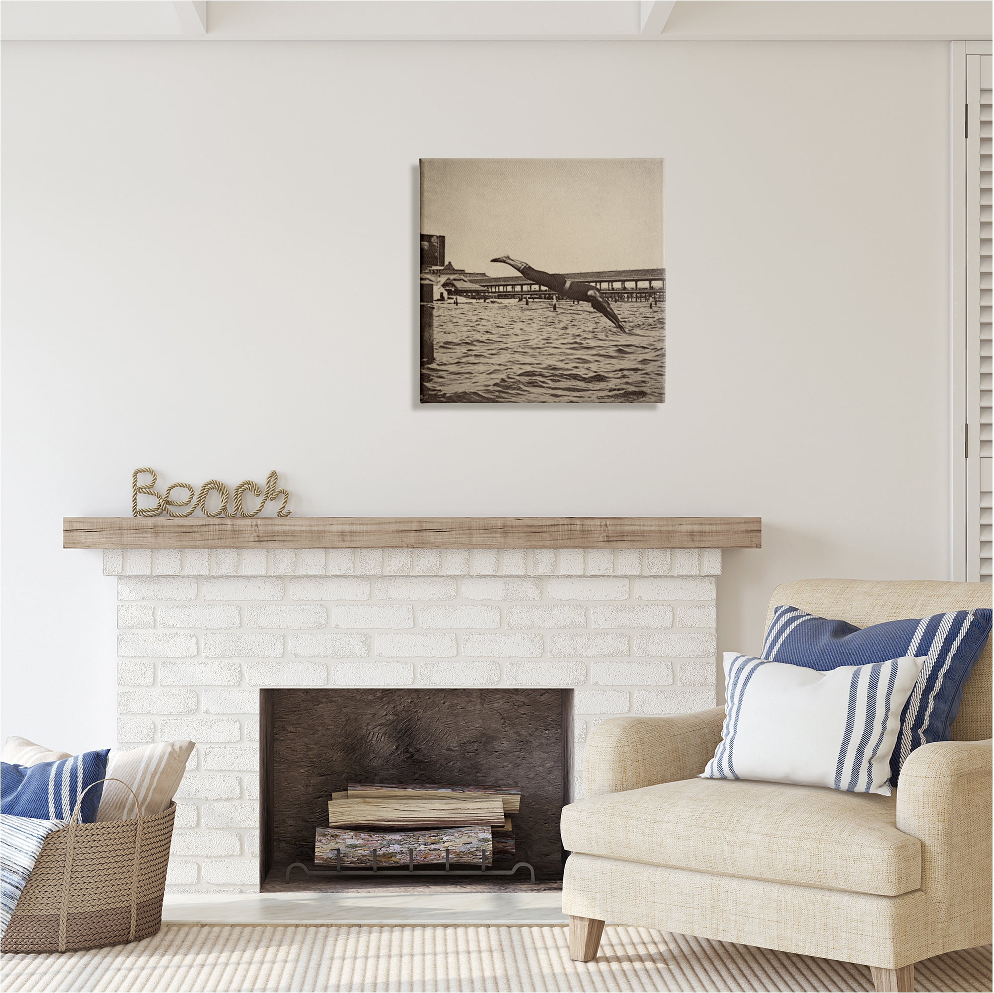 Stupell Industries Vintage Diving Man Landscape Photography Gallery Wrapped Canvas Art Print Wall Art, 24 x 24
