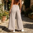 thumbnail image 4 of Oiangi Womens Plus Size Wide Leg Pants Elastic Waist Palazzo Pant Fall Trendy Ankle Trousers with Pockets Beige L, 4 of 7