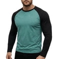 thumbnail image 2 of ZACPNCV Men Raglan Long Sleeve T-Shirts Crew Neck Color Block Contrast Slim Fit Casual Basic Tee Shirts Mens Soft Sports Pullover Tops Green, 2 of 5