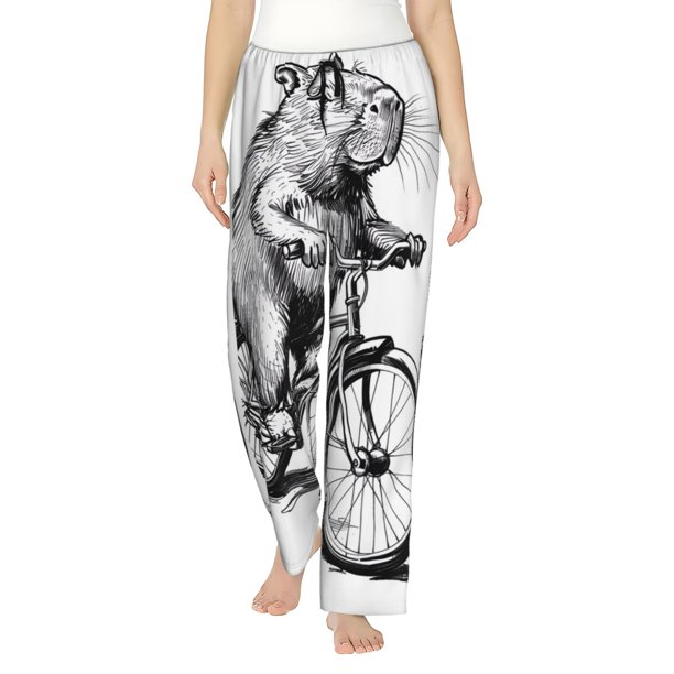 Fotbe Capybara Riding Bicycle Pantalones de Pijama para Mujer, Pantalones de Dormir, Pantalones Pj con Cordón y Bolsillos-XX-Large