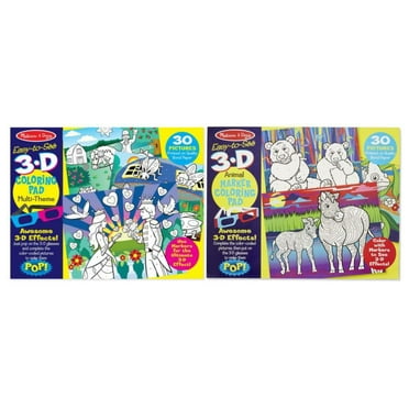 Bundle of 2 |Melissa & Doug Easy-to-See 3-D Kids' Coloring Pads (Animals & Multi-Theme)