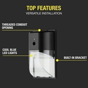 Hyper Tough Direct Wire Pack Light with Clear Lens Cover, Dusk to Dawn, Black, 2000 Lumens, 120V