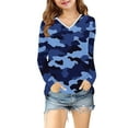 thumbnail image 5 of dazeni Girl's Camo Print Long Sleeve Tee Shirt V Neck Fall Casual Tee Tops Loose Casual Tuinc Tops for Kids, 5 of 8
