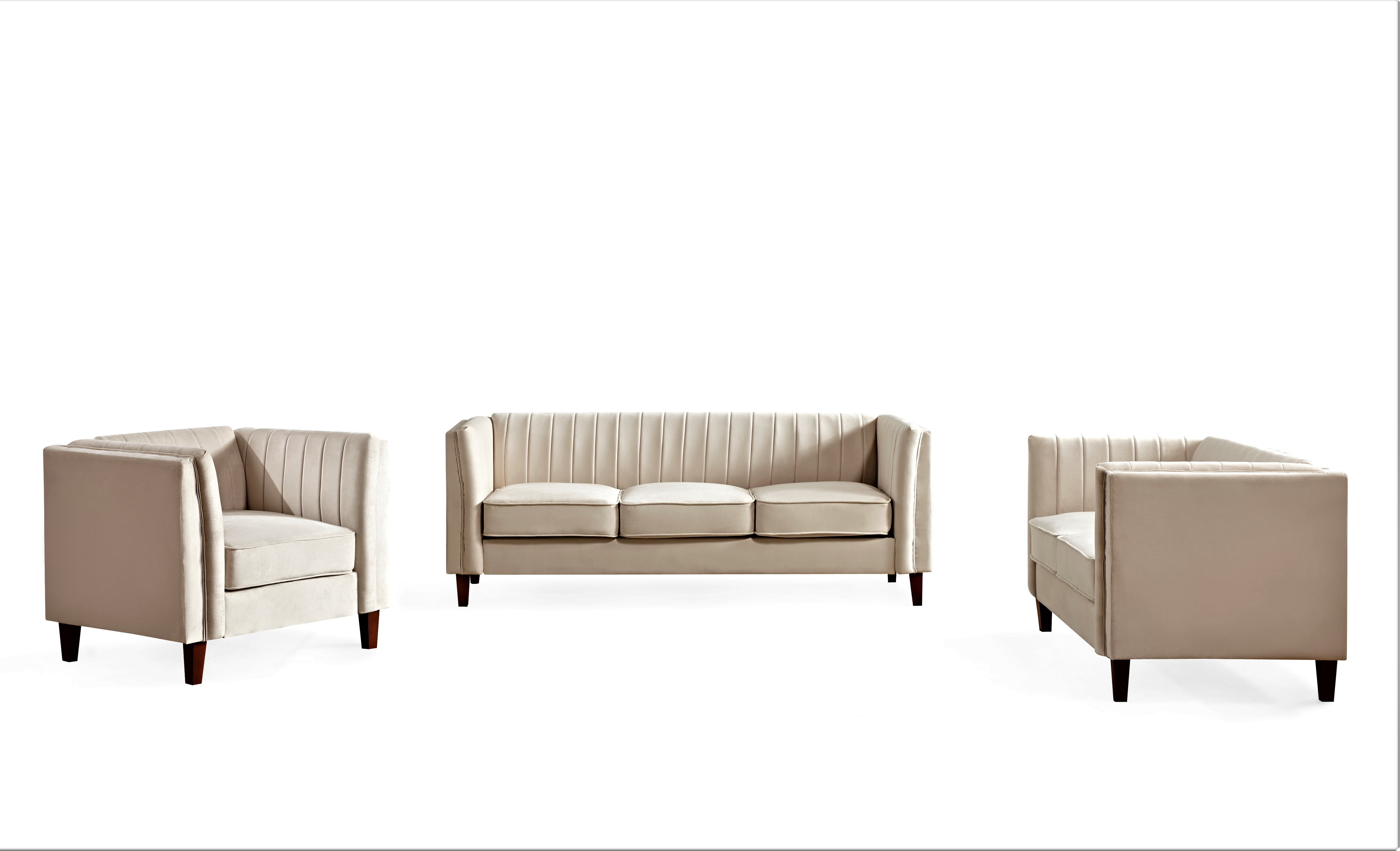 Uspridefurniture Plainfield Line Tufted Square 3Pcs Living Room