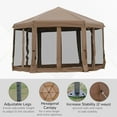 thumbnail image 4 of Outsunny 13' x 11' Hexagonal Pop Up Gazebo, Heavy Duty Outdoor Canopy Tent with 6 Mesh Sidewall Netting, 3-Level Adjustable Height and Strong Steel Frame, Brown, 4 of 9