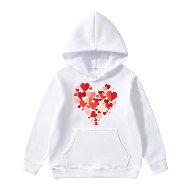 MEZZALL Sweat à Capuche Cœur d'Amour pour Enfants, Blanc, 3-4 Ans