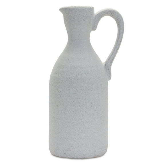 White Ceramic Pitcher Vase - 13.5 Inch Tall Decorative Flower Pot for Home Decor