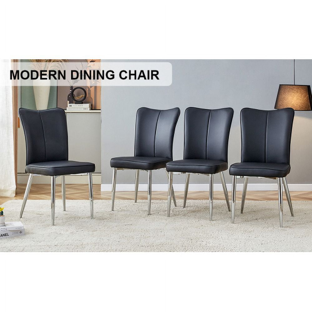 BSHTI Modern minimalist dining chairs, black PU leather curved backrest and seat cushions, electroplated metal chair legs, suitable for restaurants, bedrooms, and living rooms. A set of 4 chairs.
