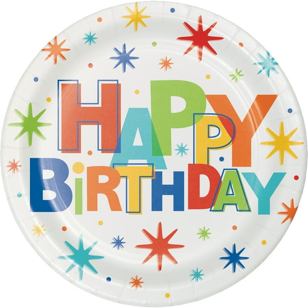 Way to Celebrate! Birthday Burst Paper Party Plates, 9in, 10 Ct