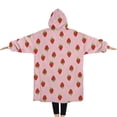 thumbnail image 2 of Oversized Wearable Blanket Hoodie,Red Strawberry Plants Fruit Pink Pattern Sherpa Blanket Hoodie with Super Pockets,Super Warm Fuzzy Pullover for Women & Men, 2 of 6