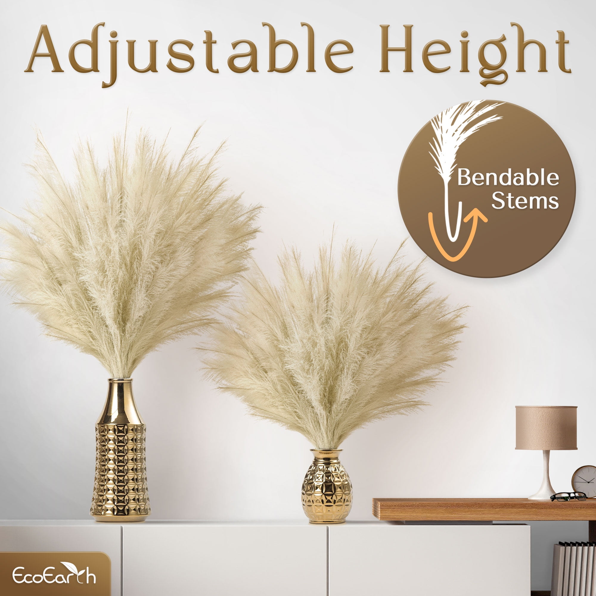 Faux Pampas Grass Bouquet (18 Branches/Stem) 3 Stems, 43” Tall