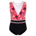 thumbnail image 2 of iiniim Kids Girls Patchwork Printed Dance Leotard Figure Skating Performance Costume Shiny Rhinestone Bodysuit Flower 6, 2 of 7