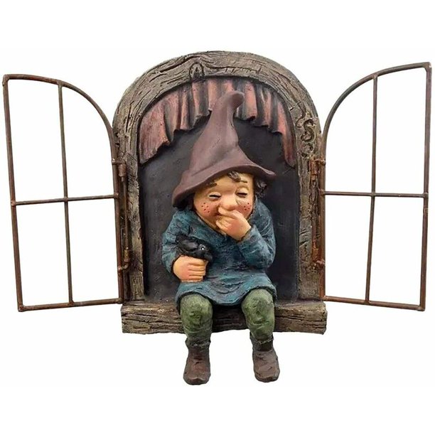Escultura de gnomo de jardín, adornos de árbol de estatua de resina 3D, decoración de estatua en miniatura, accesorios de jardinería de estatua de figura linda para interiores y exteriores, 15 cm de