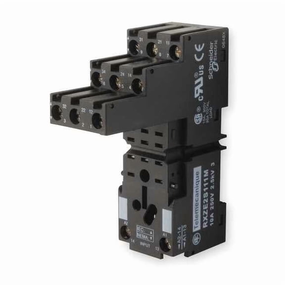 Schneider Electric Relay Socket, Standard, Square, 11 Pin, 10A RXZE2S111M