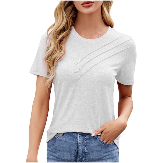 Yuzhih T-Shirts pour Femmes Manches Courtes Décontractés Été T-Shirts Col Rond Blouses Basiques d'Entraînement