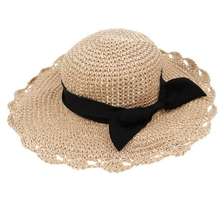 

Summer Womens Children Wide Brim Straw Beach Hats Parent-child Holiday Beige