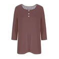 thumbnail image 3 of Htigea Womens Tunic Tops 3/4 Sleeve Crewneck T Shirts Casual Loose Pullover Solid Color Basic Tees with Buttons Brown,M, 3 of 4