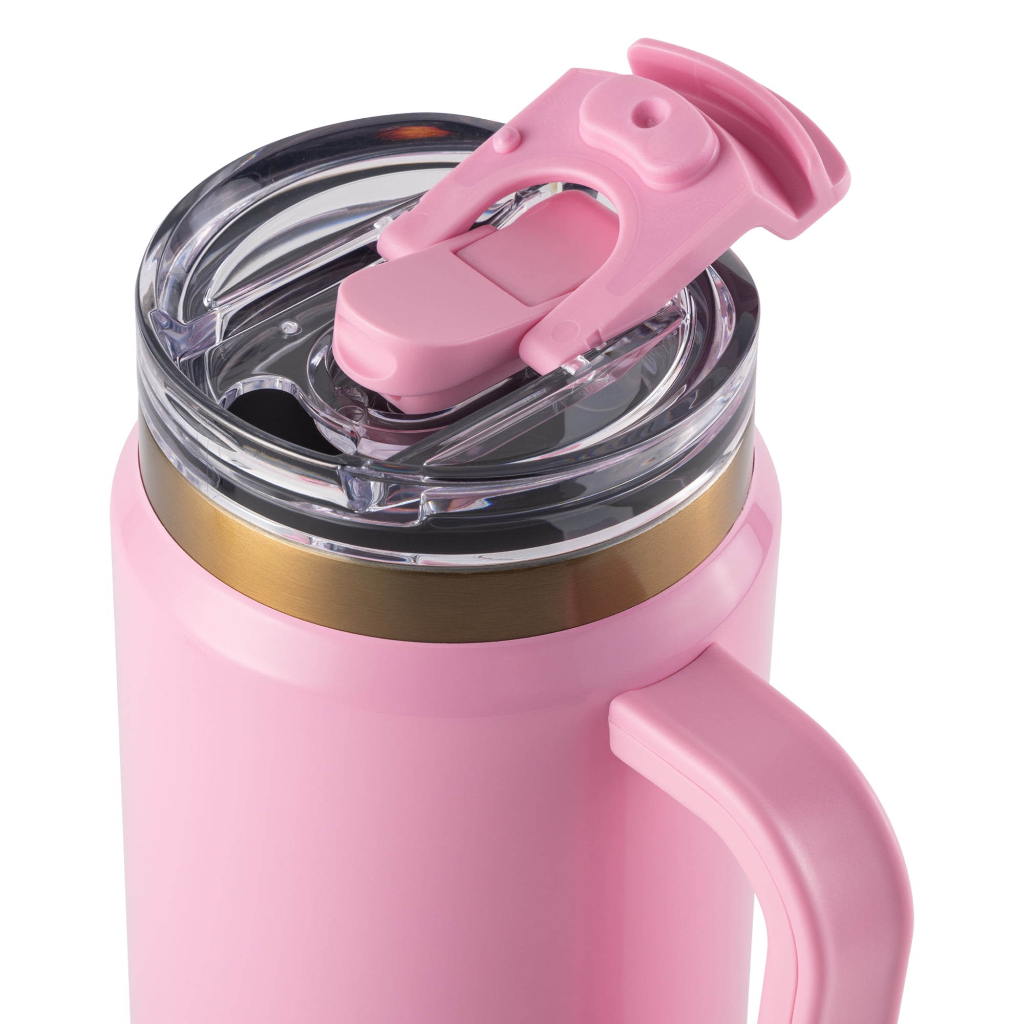 Thyme & Table Luna 32 fl oz Stainless Steel Tumbler with Handle and Dual Straw Lid, Pink