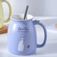 thumbnail image 5 of Bonita taza de café de cerámica, bonita tapa de gato con cuchara, posavasos kawaii, novedosa taza de té rosa para mujer, taza de Navidad, regalo del día de la madre, regalo de cumpleaños, 450 ml, 5 of 5