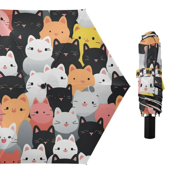 Colorful Happy Cats Compact Sun Umbrella Windproof Travel Umbrellas for Rain Strong Portable UV Protection