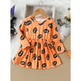 thumbnail image 2 of Emmababy Orange Long Sleeve Dress with Cat Print for Baby Girls on Halloween, 2 of 9