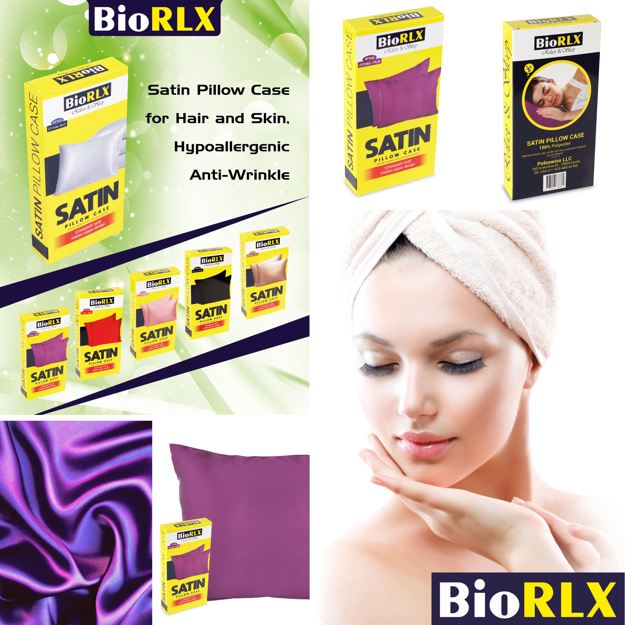 BioRLX Satin Pillow Case for Hair & Facial Skin to Prevent Wrinkles
