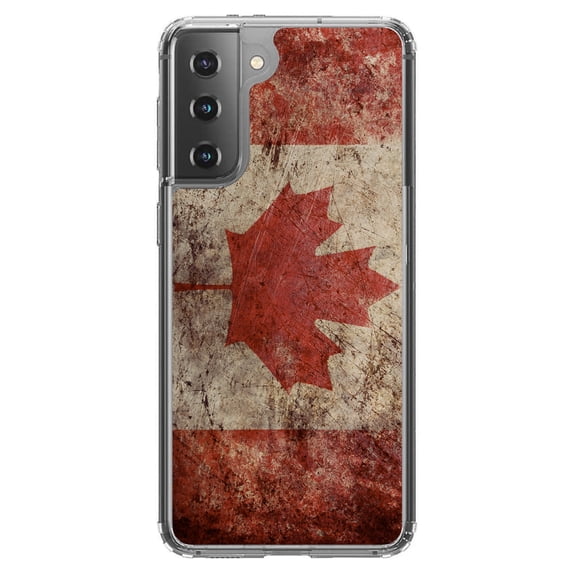DistinctInk Clear Hybrid Case for Samsung Galaxy S21 Plus (6.7" Screen) - Show Your Love of Canada - Tempered Glass Back