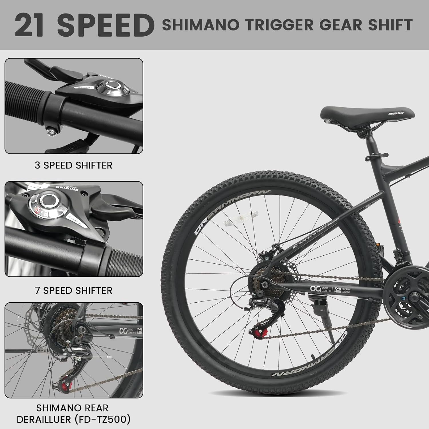 26 Inch Mountain Bike Aluminum Frame, Women Men's 21 Speeds Mountain Bike with Disc Brakes and Front Suspension, Lightweight Sport Teens Bicycle Suitable for 5'2"-6'2" Tall Riders,Black