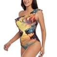 thumbnail image 3 of Picia Colorful Wave Dragon Head Pattern Women's One Piece Swimsuits,One Shoulder Swimwear Asymmetric ,Ruffle Monokinis Bathing Suits,High Waisted Flattering Bathing Suits-Small, 3 of 8