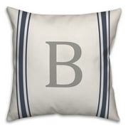 Creative Products Blue Farmhouse Stripe Monogram - B 18x18 Spun Poly Pillow