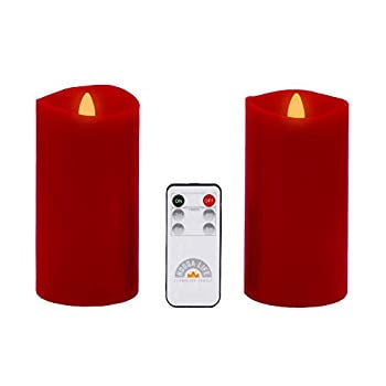 Batteries Included Distressed Wax Finished Set of 3 Warm White Flicking Light Flameless Led Candle Gift Set Red Battery Operated Candle with Timer