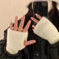 thumbnail image 2 of Guantes de medio Dedo de lana de visón suave para mujer, mitones de muñeca de punto de felpa blanca sólida, cálidos de lujo, sin dedos, escritura, Invierno, 2 of 5
