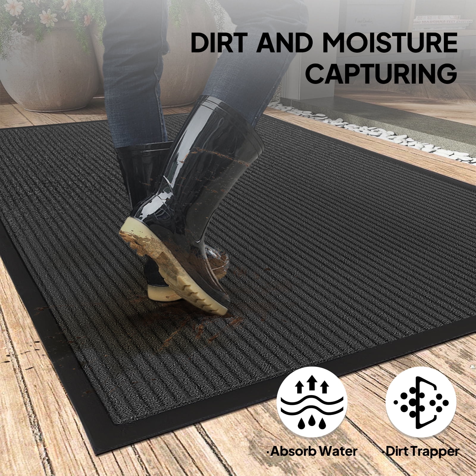 Extra-Long Dark Gray PVC Composite Entryway Mat, 90x150x0.7cm Commercial-Grade Non-Slip Mat, Heavy-Duty Dirt Trapping Mat for Storefronts Office Lobbies Airports Home Entrances
