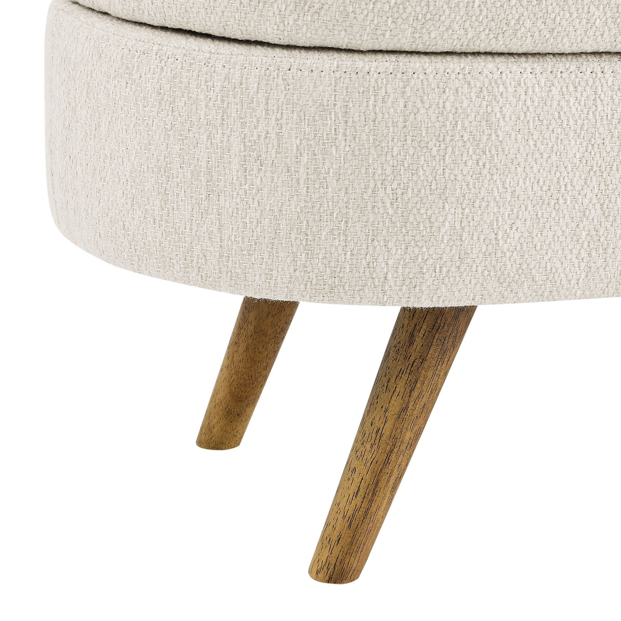 DEALTOPS 3D Linen Fabric Ottoman, Oval Storage Bench with Storage Space and Rubber Wood Legs, Beige