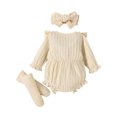 thumbnail image 3 of LAPAKIDS Newborn Girls Clothes Infant Outfits Bodysuit Romper Headband Socks 3Pcs 9-12 Months, 3 of 5