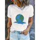 thumbnail image 1 of Camiseta gráfica informal para mujer - Diseño Earth & Faucet, algodón suave, cuello redondo y manga corta, cómoda camiseta de verano para uso informal, camisetas para mujer, camisetas de ocio., 1 of 6