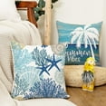 thumbnail image 4 of Summer Pillow Covers 16x16 Inch Set of 4, Summer Vibes The Beach is Calling Sea Palm Tree Starfish Coral Farmhouse Decorative Throw Pillowcases for Home Sofa Couch Decoration G532-16, 4 of 6