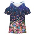 thumbnail image 4 of ICHUANYI Clearance Women Summer Sexy T- Shirt Cold Shoulder Pullover Blouse V-Neck Short Sleeve Printed Tops(Blue, L) ICHUANYI WER2023080817856, 4 of 5