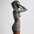 thumbnail image 5 of Women's 2 Piece Workout Set Zip Up Hooded Crop Jacket High Waist Shorts Activewear Outfit, 5 of 8